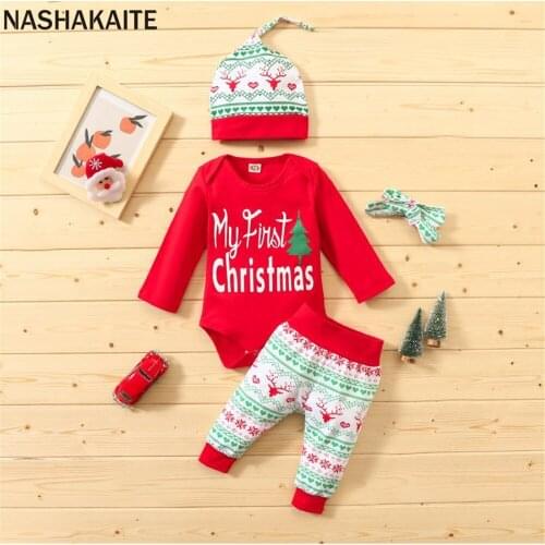 NASHAKAITE My first Christmas Baby Clothe set Newborn Baby Costume Boys Girl Christmas Clothes Baby Outfits My First New Year