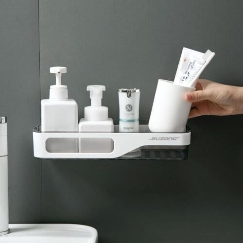 Bathroom Wall Shelf Adhesive Floating Shelf Storage Racks Double Layers Shower Shampoo Draining Rack