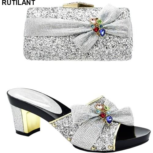 New Arrival Rhinestone Shoe and Bag Set for Party In Women Luxury Women Shoes Nigerian Women Party Shoes with Bag Set High Heels