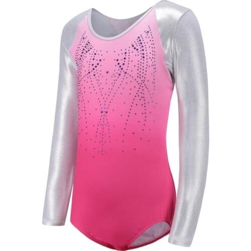 5-12Y Childrens Ballet Gymnastics Suit Dance Clothes Long Sleeve Diamond Pattern Body Suit Outdoor
