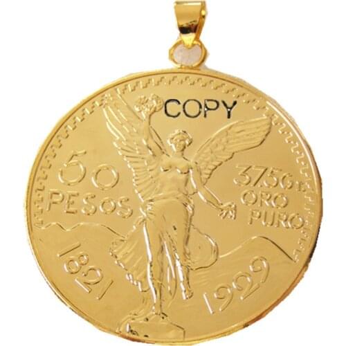 P(02)Coin Pendant Mexico 19294 50 Peso Coin Gold Plated Fashion Jewelry(diameter:37mm)