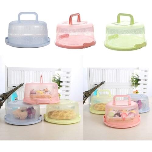 Plastic Round Cake Container Dessert Container Cover Case Cupcake Carrier Server Storage Box Tray Kitchen Tool 26*22*12.5cm