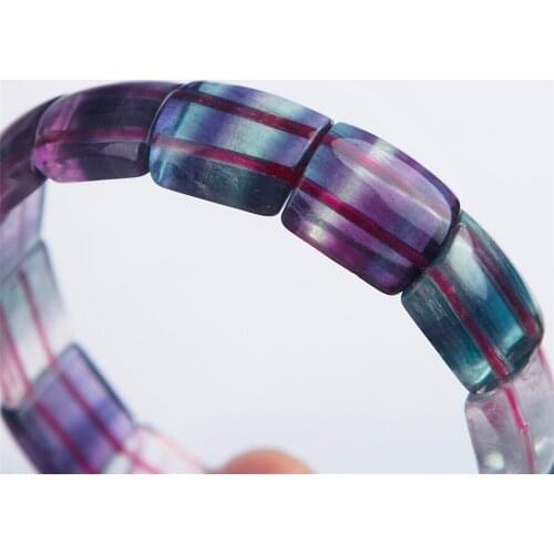 Genuine Natural Colorful Fluorite Crystal Rectangle Beads Stretch One Bracelet