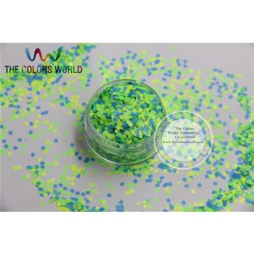 QN2015-79 Mix 2MM size Neon Green and Blue Colors Glitter Square Shapes paillette for nail and DIY decoration 50g/bag