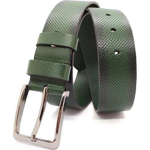 Genuine Soft Leather Handmade Green Man Belt High Quality Calfskin For Pants Metal Buckle For Casual Gift For Valentines Day