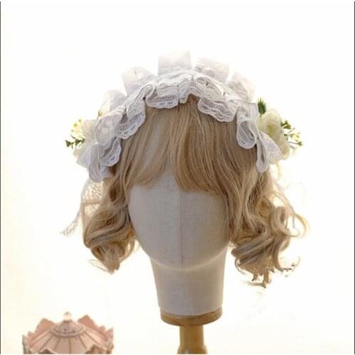 Rozen Maiden Rose White Lace KC Hair Band Fairy Cosplay Lolita Headband Princess Flower wedding Hair Pin Headwear B900