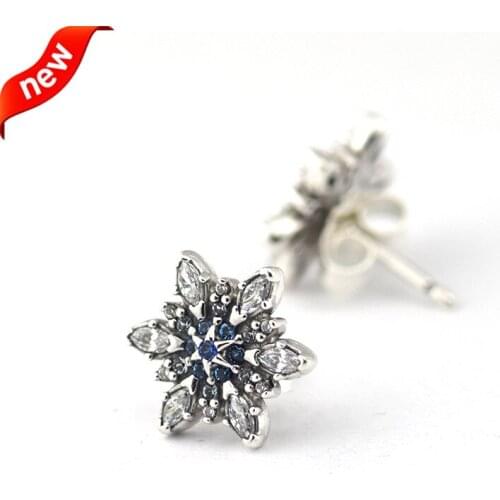 CKK Silver 925 Jewelry Stud Earrings Crystalized Snowflake, Blue Crystals For Women Sterling Silver Earrings