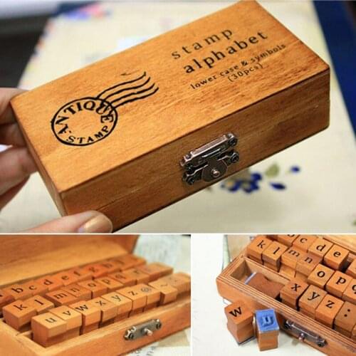 30pcs Lowercase English Alphabet Stamps English Stamps Wooden Letters Seal Set Standardized Rubber Stamps