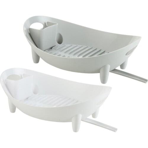 R2LD Dish Drying Rack Oval Shaped Drainer with Utensil Holder Plate Bowl Cutlery Storage Vegetable Basket Kitchen Organizer