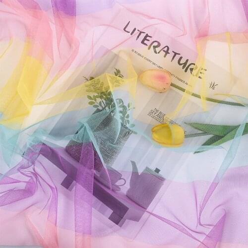 Thin And Soft Rainbow Colorful Tull Mesh Lace Fabric Printing Color DIY Dress Sewing Material