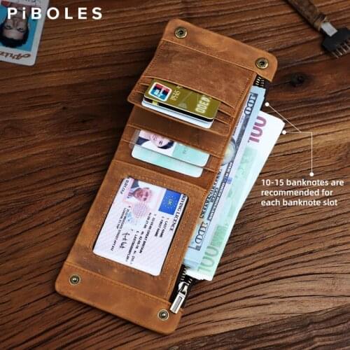 Vintage Crazy Horse Leather Mens Wallet Genuine Leather Horizontal Zipper Wallets For Male Handmade Thin Card Slot Money Purse