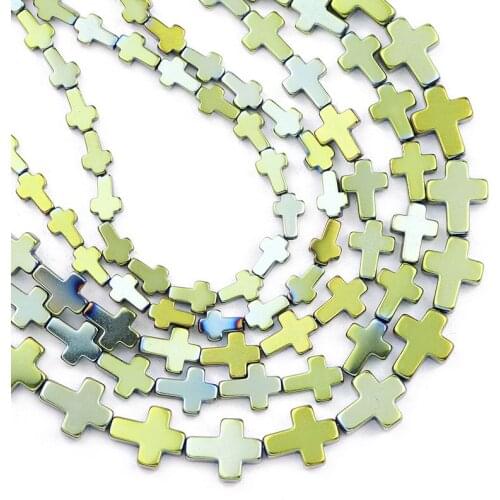 Natural Stone Cross Jesus Hematite 4x6/6x8/8x10MM Green Loose Spacer Beads For Jewelry Making Diy Bracelets Necklace Accessories