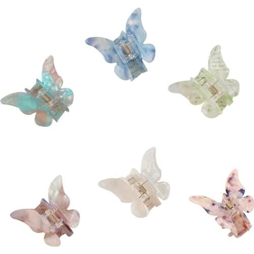 Women Girls Acetate Resin Hair Claw Sweet Fairy Butterfly Hairpin Clip Gradient Tie-Dye Colored Styling Tools Accessories Ponyta