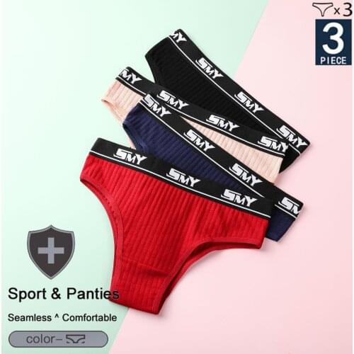 Women Sexy Cotton Sport Panties Lot 3Pcs/Set Soft Seamless T-Back Briefs Plus Size Underwear Female Low Rise Letter Lingerie