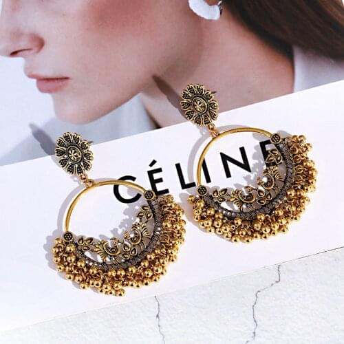 Womens Gold Big Round Flower Earrings Accessories Ethnic Gypsy Tassel Drop Earring Kolczyki Fashion Jewelry Gift