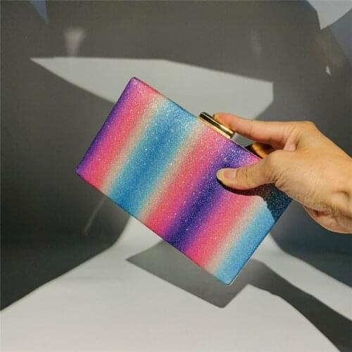 Women Evening Purse Clutch Bag Rainbow Glitter Sequins Dinner Shoulder Handbag