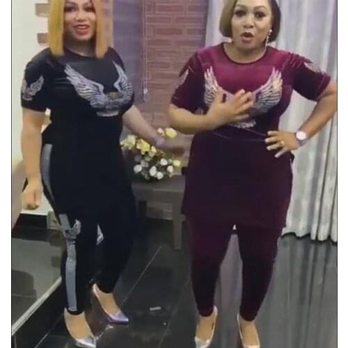 Two Piece Set Diamonds Sequins Corduroy Tracksuit Womens Sets Short Sleeve Side Split Pullover Top And Bodycon Pants Outfits