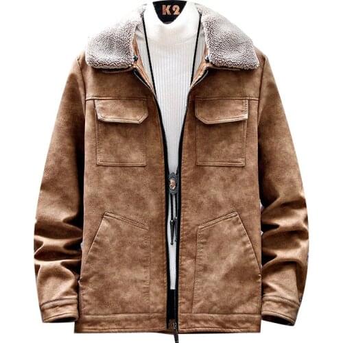 2019 Winter Men Clothing Jacket Deerskin Cold-proof Cotton-padded Korean Slim Jacket Deri Ceket Coats Mens Fur Collar Jackets