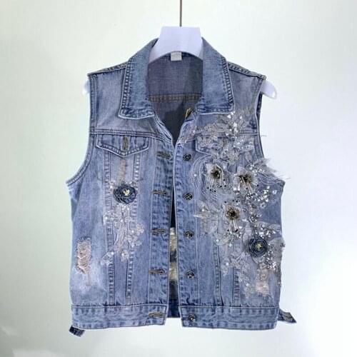 2021 Fashion The New Heavy Work Sequin Three-dimensional Flower Hole Cowboy Vest Free Shipping