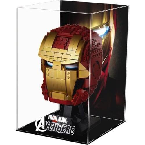 3MM Thickness Acrylic Display Box for Lego 76165 Iron Man Helmet Building Block Toy Display Case Modle Dust Cover Rack