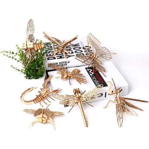 4PCS per Set DIY Kids 3D Wooden Educational Puzzle Animal Insects Model Building Kits Toys for Children