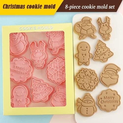 8Pcs Christmas Cookie Cutter Cute Halloween Biscuit Mold 3D Press Stamp Embosser Biscuit Mold Cookie Stamp Cutter Cake DIY Mold