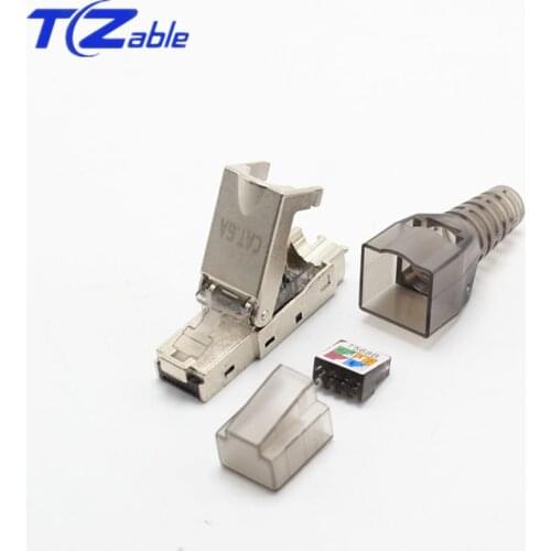 2pc Shielded Crystal Head Cat6 Adapter Adapter Ethernet RJ45 CAT6A Reusable Plug Types Ethernet Crystal Head 10 Gigabi Connector