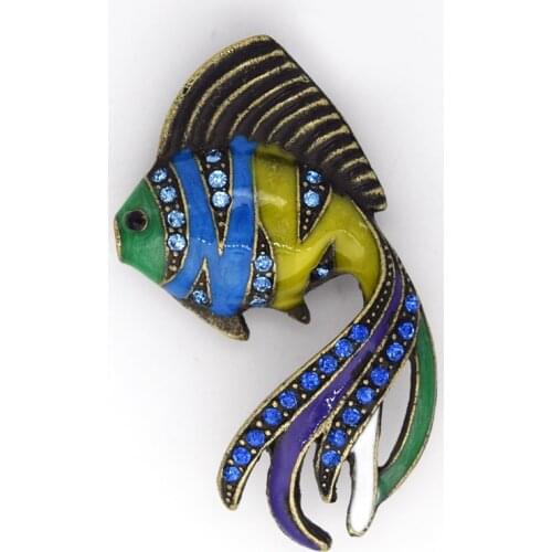 Antique Bronze Brooch Rhinestone Enamel Fish Pin brooches C349 CB4