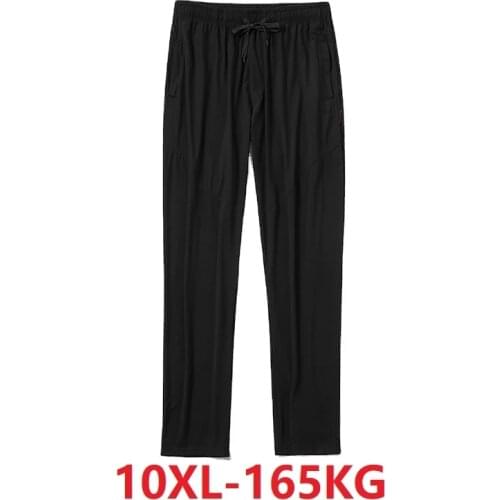 Summer autumn men thin Ice silk Quick dry pants high street elasticity plus size 7XL 8XL 9XL 10XL loose oversize pencil pants 70