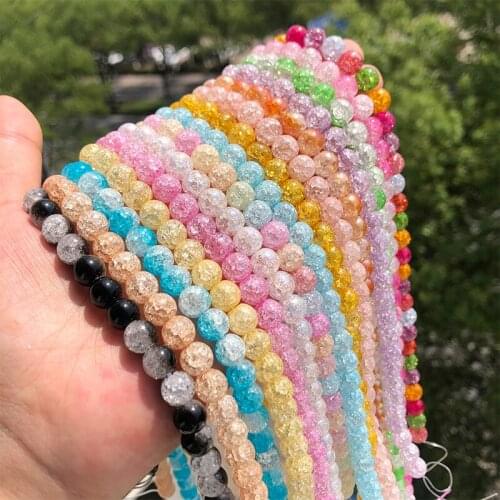 Natural Stone Colorful Cracked Round Shape Loose Stone Beads For Jewelry DIY Making Bracelet Accessories 15 inches 6 8 10 12mm