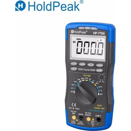 HoldPeak Digital Multimeter HP-770M Auto Range RMS Detector AC/DC Ammeter Voltmeter Ohm NCV HFE Transistor Tester multimetro