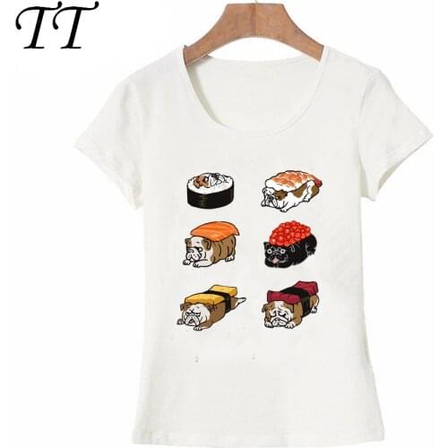 Harajuku Sushi English Bulldog T-Shirt Sushi Schnauzer t-shirt cute sushi panda design women Tops summer ladies casual Tee