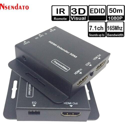 50m 164FT HDMI Transmitter Receiver Transceiver over Cat 5e 6 IR EDID LAN Ethernet HDMI Extender for HDTV Monitor DVD Player