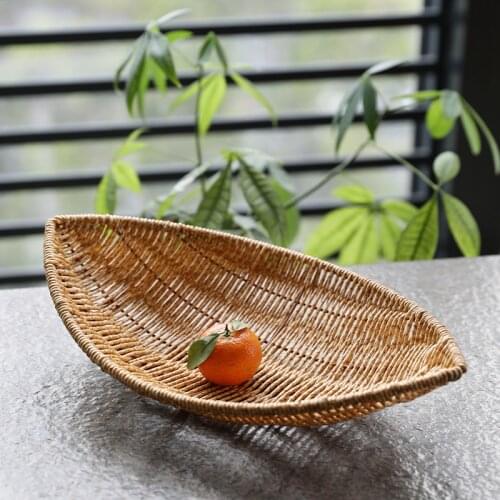 Woven Storage Baskets Rattan Baskets Desktop Snack Organizer Box Handmade Fruit Storage Box Kitchen Bread Dessert Tray