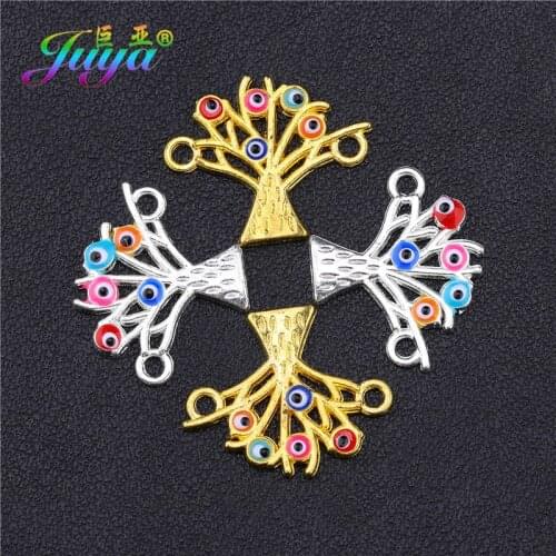 Juya DIY Bracelets Making Accessories Life Tree Charms Wholesale Enamel Evil Eye Connectors Components Supplies