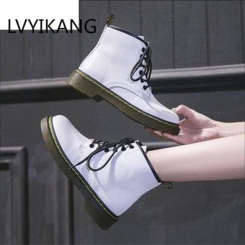LVYIKANG New 2019 Winter Leather Ankle Boots For Women Lace Up Platform Boots Women Warm Plush Women Boots Street Style Shoes 40