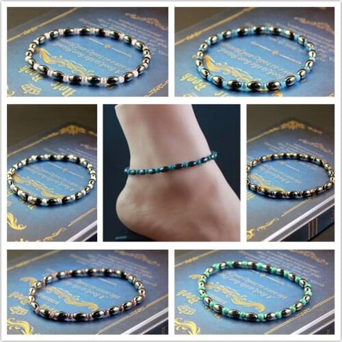 Magnetic Hematite Oval Beads Anklet with Natural Stone Spacer Beads Handmade Jewelry for Women Beach Jewelry