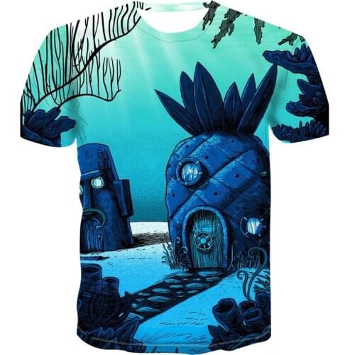 2020 mens and womens Short Sleeve T-Shirt popular new pongeBob animation T-shirt 3D Yuansu mens shirt short sleeve t-shirt
