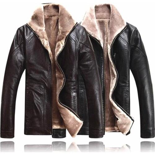 Mens Clothing Leather Jacket Hot Sale Winter Thick Sheep Leather Garment Casual flocking Leather Jacket Coat Men Free Shipping