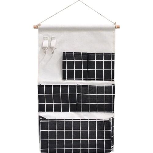 Over The Door Storage Pockets,Hanging Storage Bags Hanging Wall Organizer with 5 Pockets Cotton Fabric Organizer for Closet