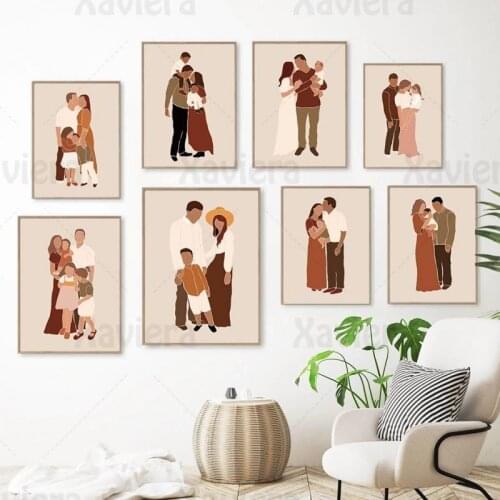 Boho Style Wall Art Canvas Prints Painting Father Mother Baby Girl Boy Family Love Figure Nordic Posters Kids Room Home Decor