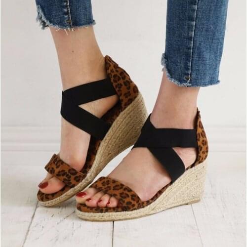 New Ladies Sandals 2021 Wedge Heel Ladies Shoes Non-slip Open Toe Sandals Ladies Shoes Leopard Print Women Sandals Shoes Women
