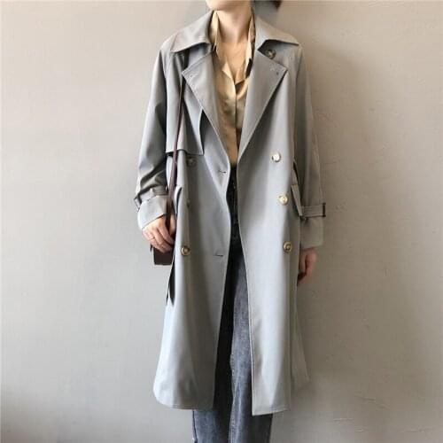 Autumn Women Trench Coat Casual Belt Fashion Lady Office Vintage Outerwear Double Breasted Loose Long Windbreaker Women Outwear