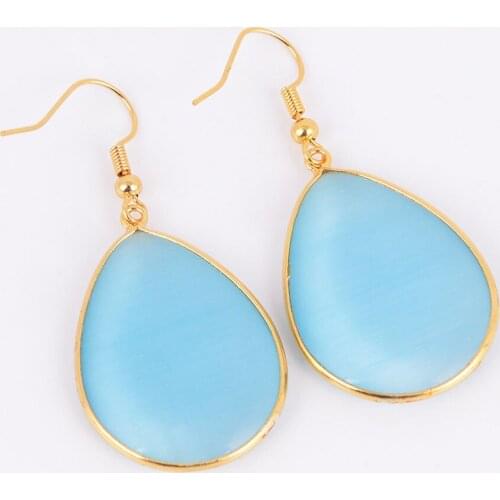 Pair Retail Wholesale Graceful Plated Gold Hook Dangle Earrings Arrow Shape Glossy Natural Stone Jewellery R169