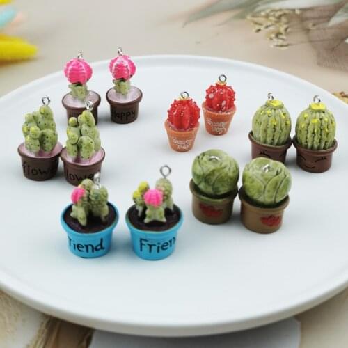 10pcs Potted Cactus Resin Charms Pendant 3D Bonsai Plant Charms for DIY Keychain Necklace Jewelry Making Phone Case Decor CUTE