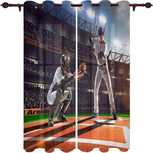 Translucent Exquisite Window Curtains Baseball Player Game Curtains Living Room Bedroom Panel Kitchen Custom Made Curtains