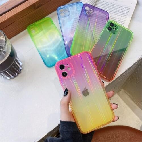 Luxury Aurora Laser Soft Phone Case For iPhone 12 mini 11 Pro Max 7 8 plus SE 2020 X XS Max XR Cute Transparent Gradient Cover