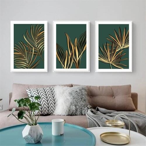 Nordic Green Golden Palm Leaf Plant Canvas Painting Botanical Wall Art Poster And Print Scandinavian Pictures Living Room Decor