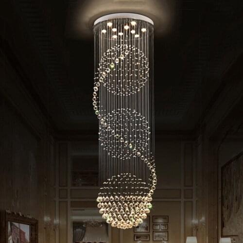 Modern Stair Lighting Crystal Chandeliers Luxury Lamps Spiral Staircase Lights Lustre Cristal Chandelier Ceiling Deco Lamp