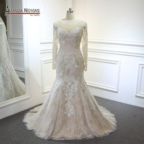 Vestido de festa 2018 New Mermaid Wedding Dress Champagne Color With Nice Beading